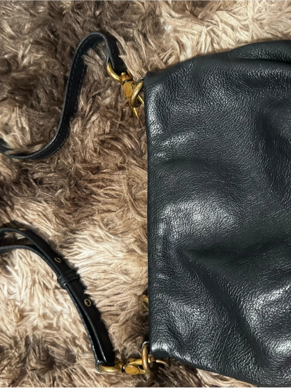 Marc by Marc Jacobs Black Leather Crossbody with Gold Plaque